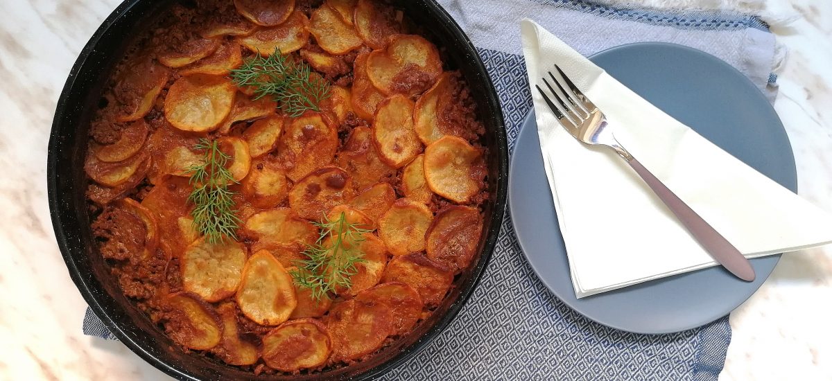 Vegan moussaka with jackfruit crumbs