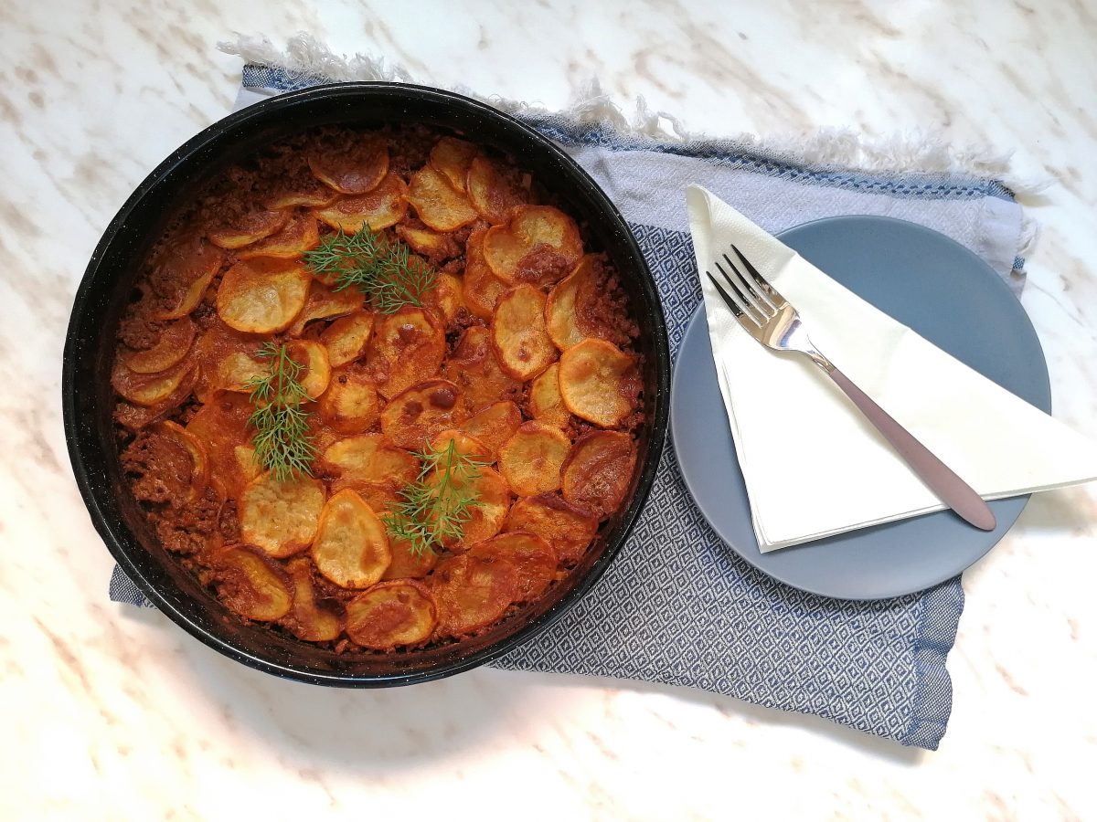 Vegan moussaka with jackfruit crumbs